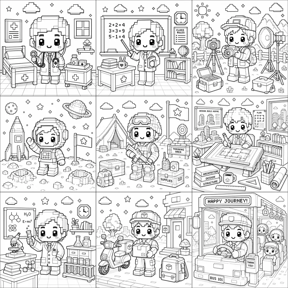 3D Voxel Coloring Book Style