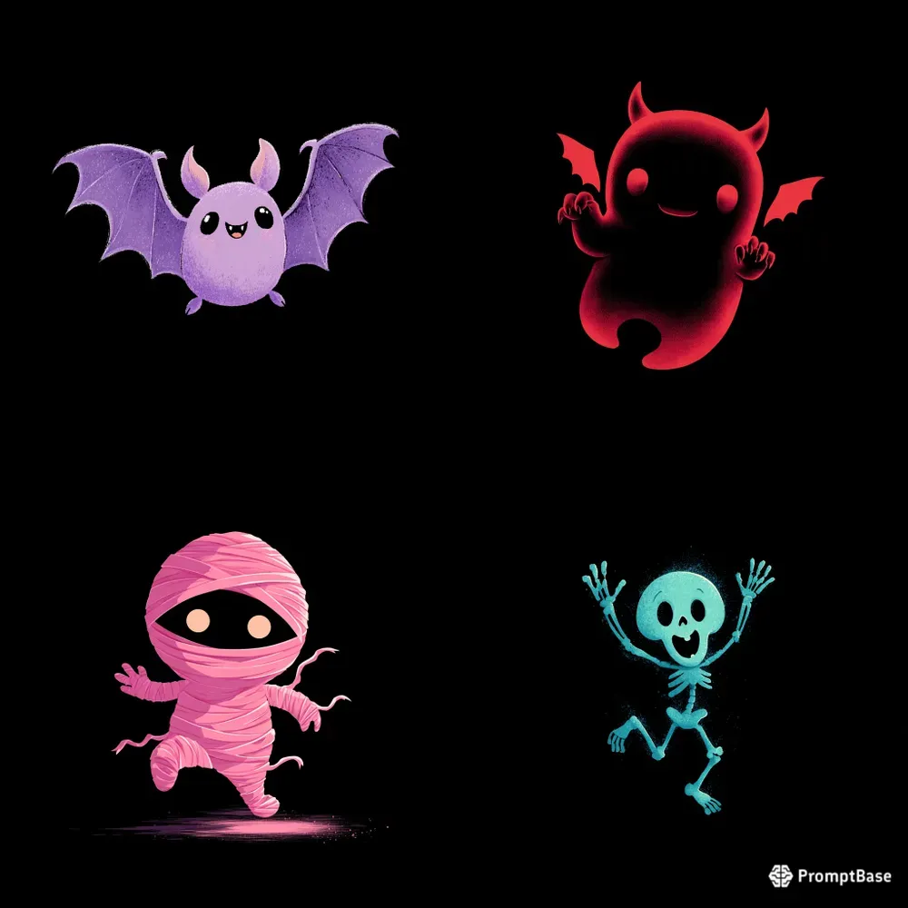 Cute Glowing Halloween Characters