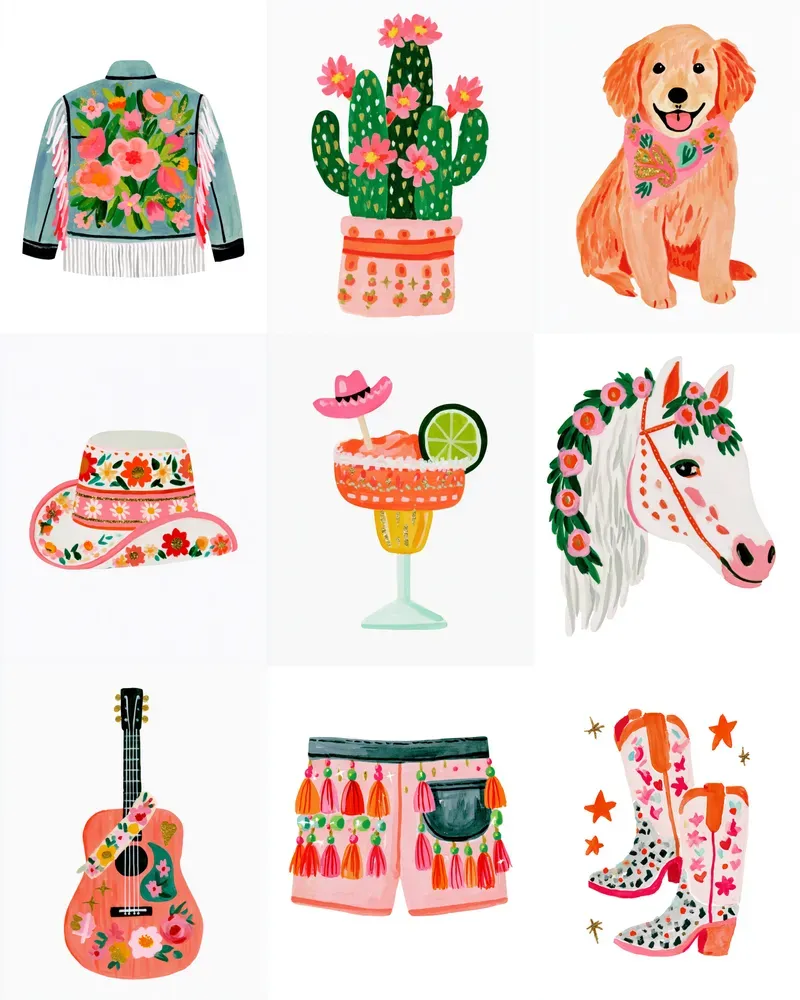 Preppy Floral Cowgirl Clipart