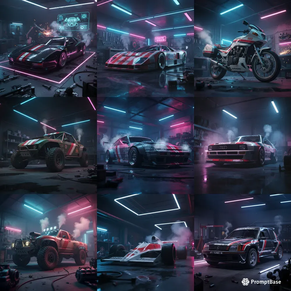 Neon 1980s Rally Car Hero Shots