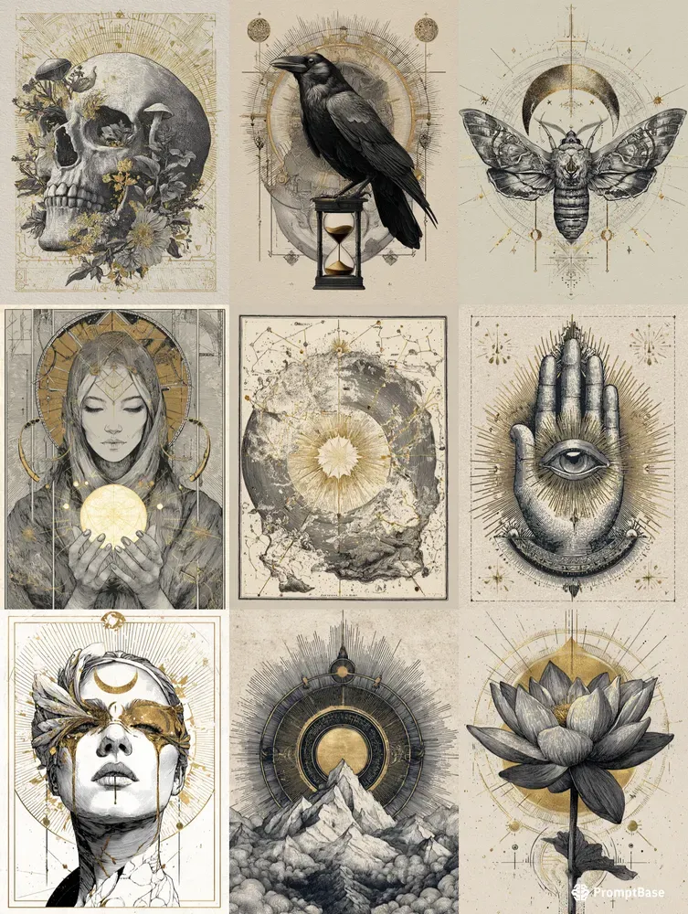 Golden Ink Occult Engraving Art