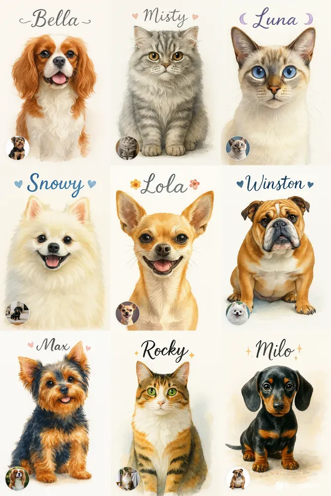 Watercolor Custom Pet Portraits Wall Art