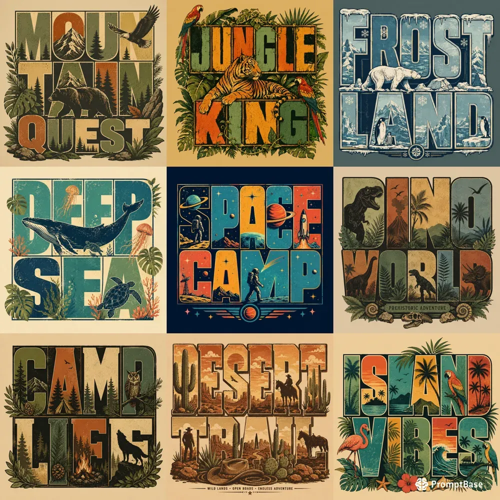 Retro Wildlife Typography Sticker Packs