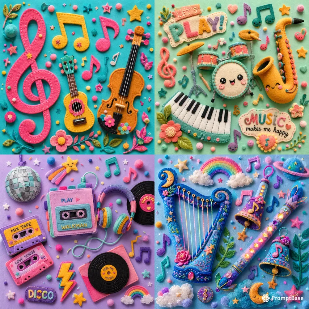 Whimsical Felt Music Flatlays
