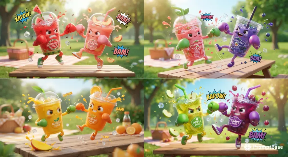 Cute 3D Juice Battle Prompts