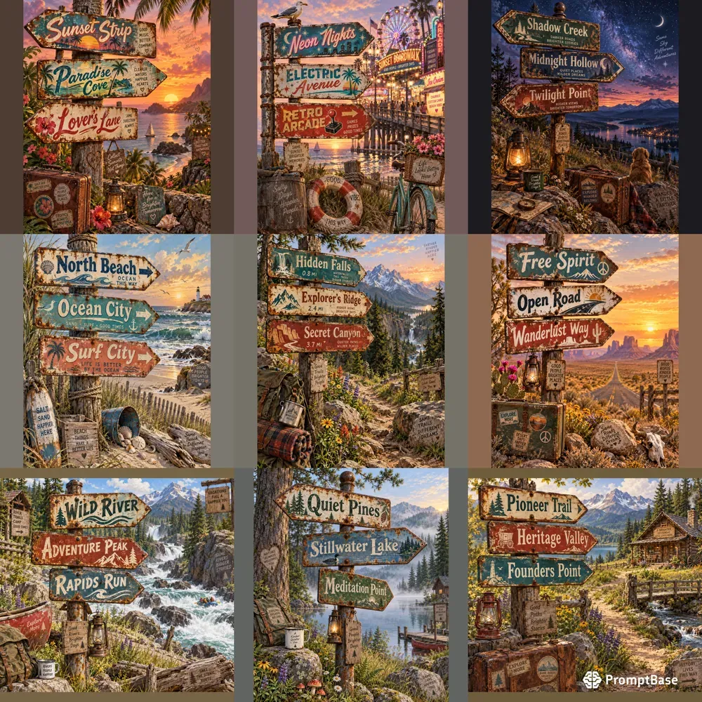 Vintage Rusted Directional Sign Illustrations