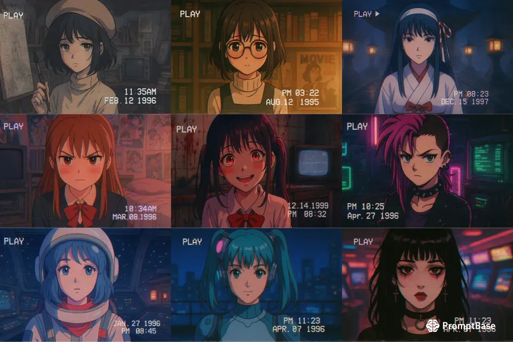90s Retro Vhs Anime Girl Portraits Gpt5