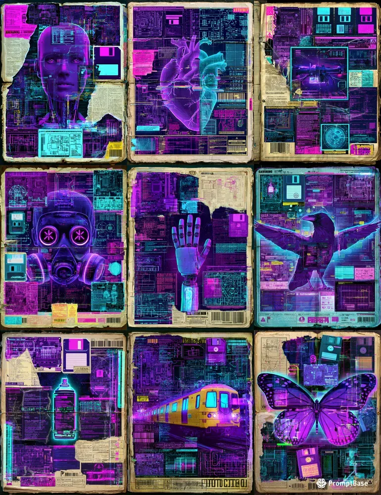Cyberpunk Tech Collage Sheets
