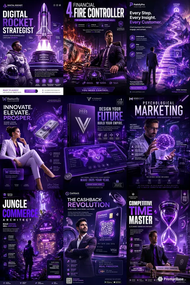 Purple Futuristic Marketing Posters