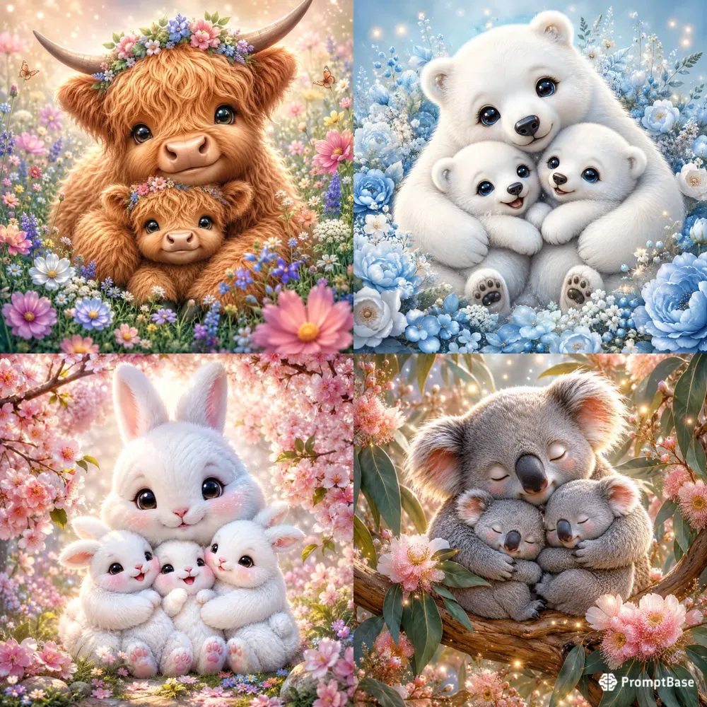 Cute Fantasy Animal Family Art