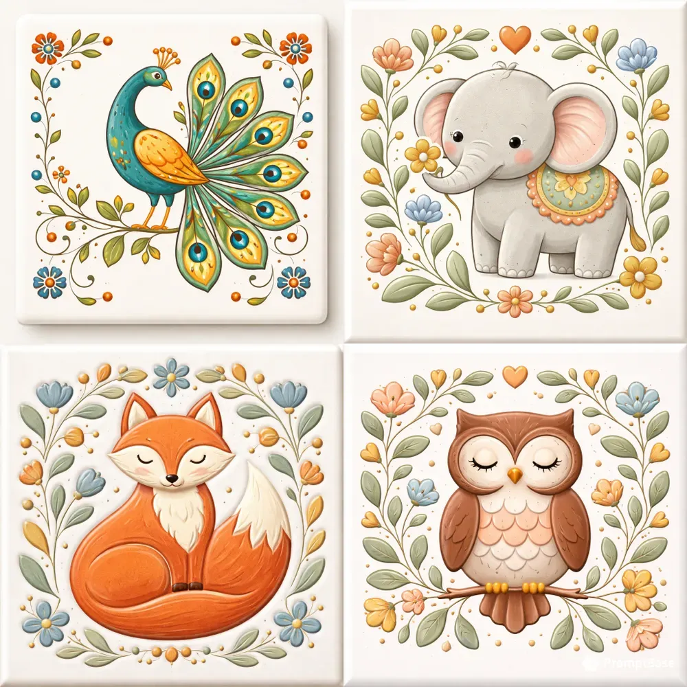 Ceramic Folk Animal Tiles