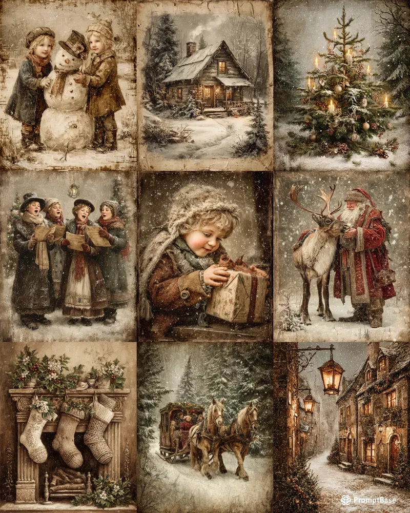 Vintage Sepia Christmas Eve Paintings