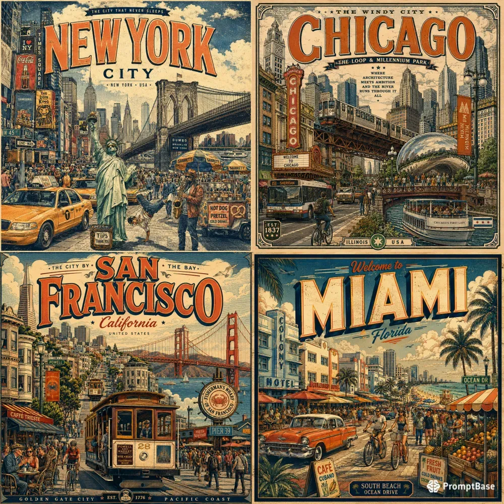 Vintage American City Travel Posters