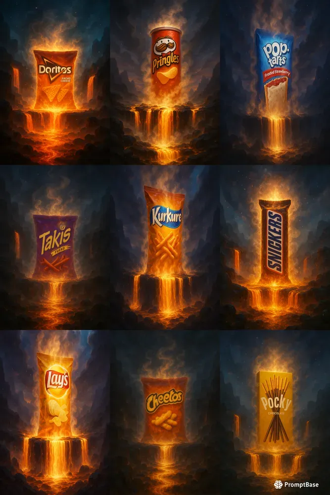 Epic Fantasy Snack Monuments In Lava