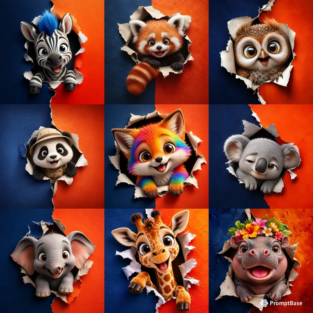 Cute 3D Torn Wall Animals