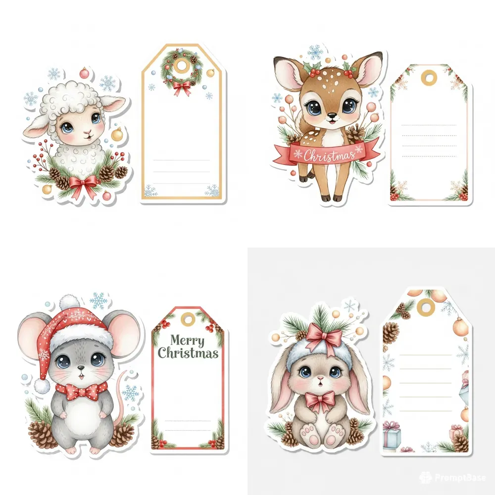 Cute Christmas Sticker And Tag Sets