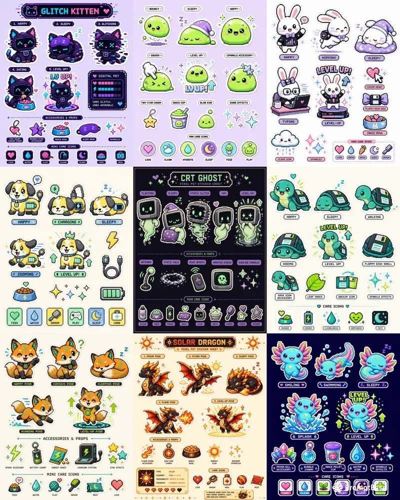 Pixel Pet Sticker Sheets