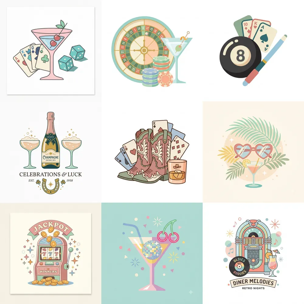 Retro Casino Cocktail Clipart Packs