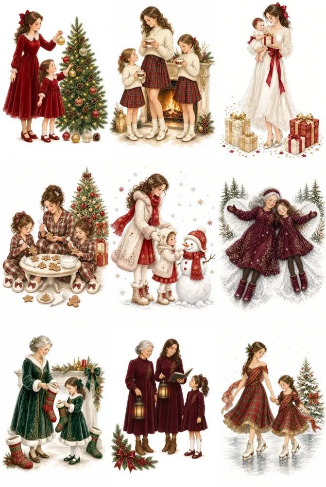Mom Daughter Xmas Clipart 100 Packs