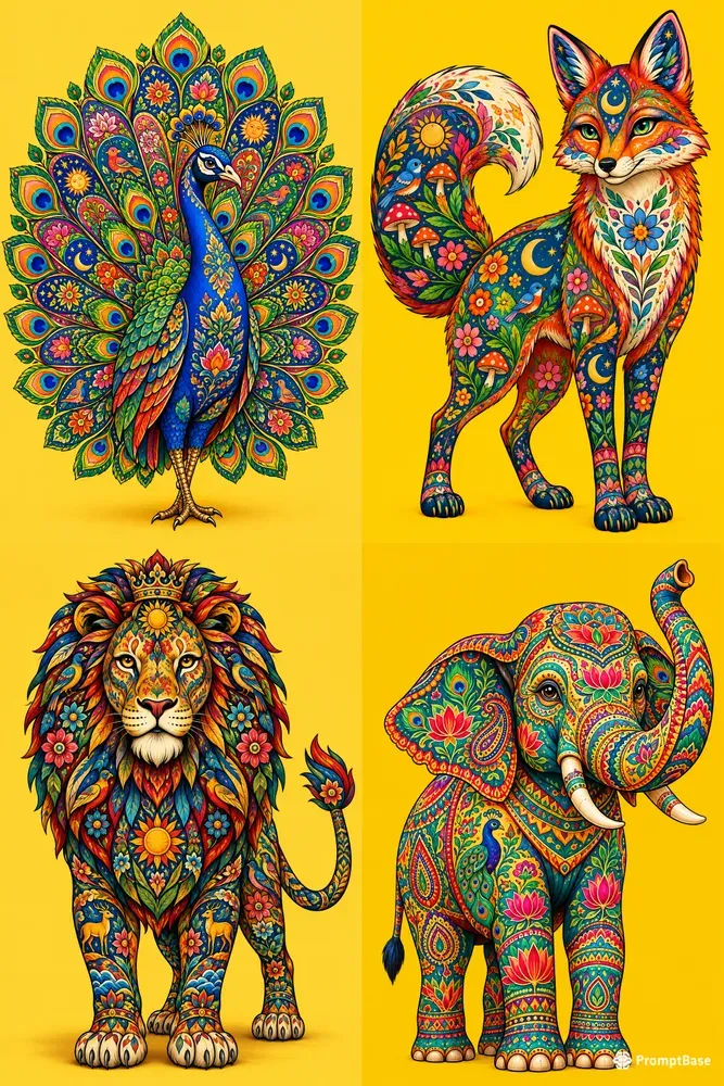 Colorful Folk Art Character Art