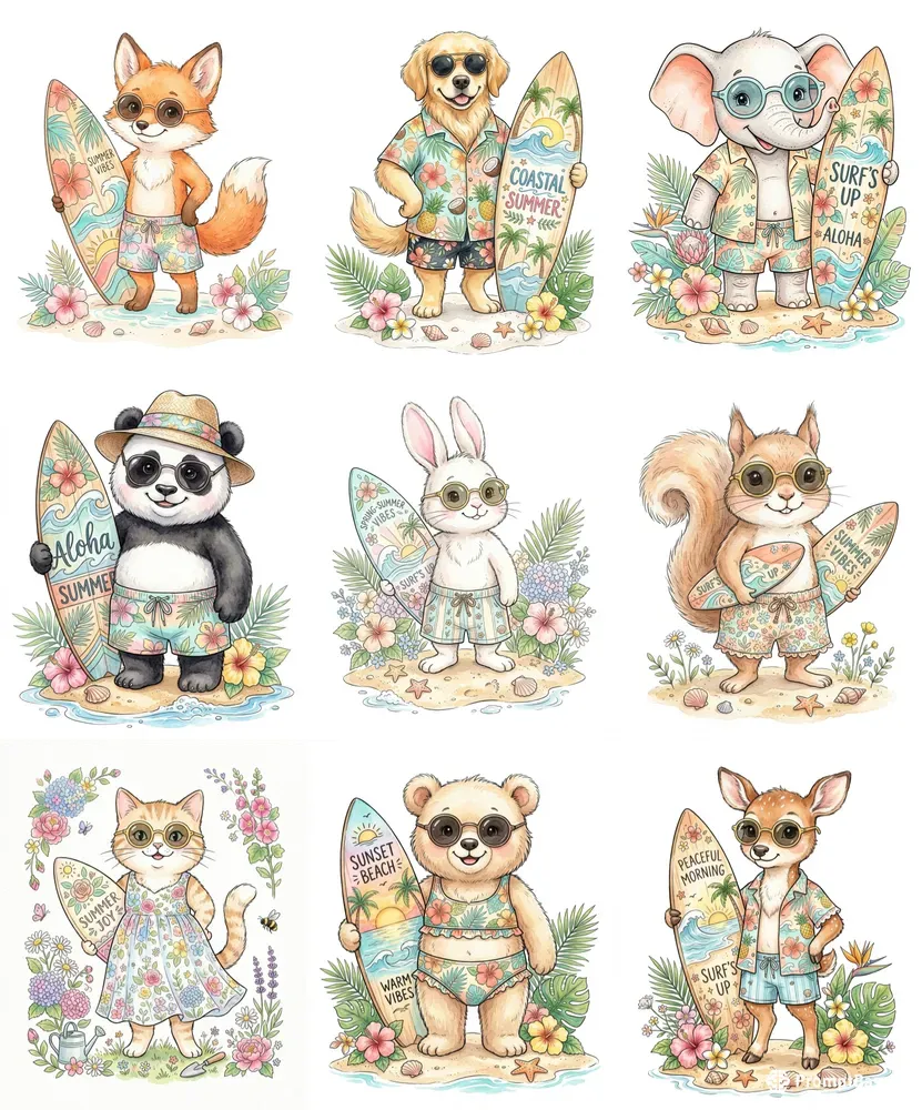 Summer Watercolor Animal Clipart Packs