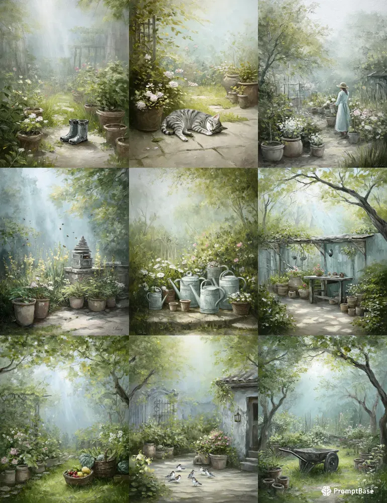 Busy Spring Garden Watercolor Art