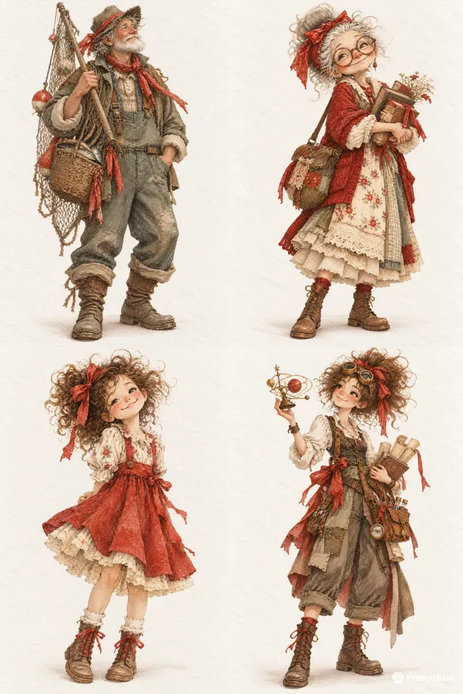 Standing Watercolor Characters