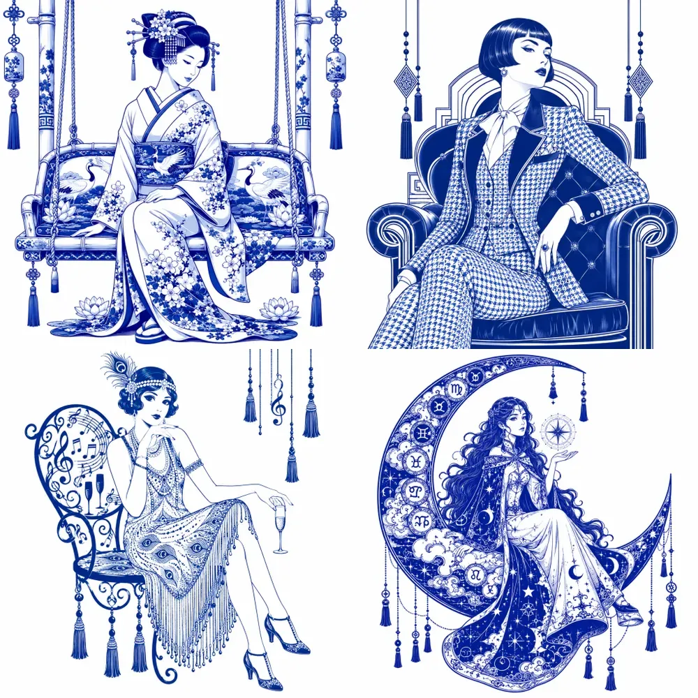 Blue Porcelain Vector Portraits
