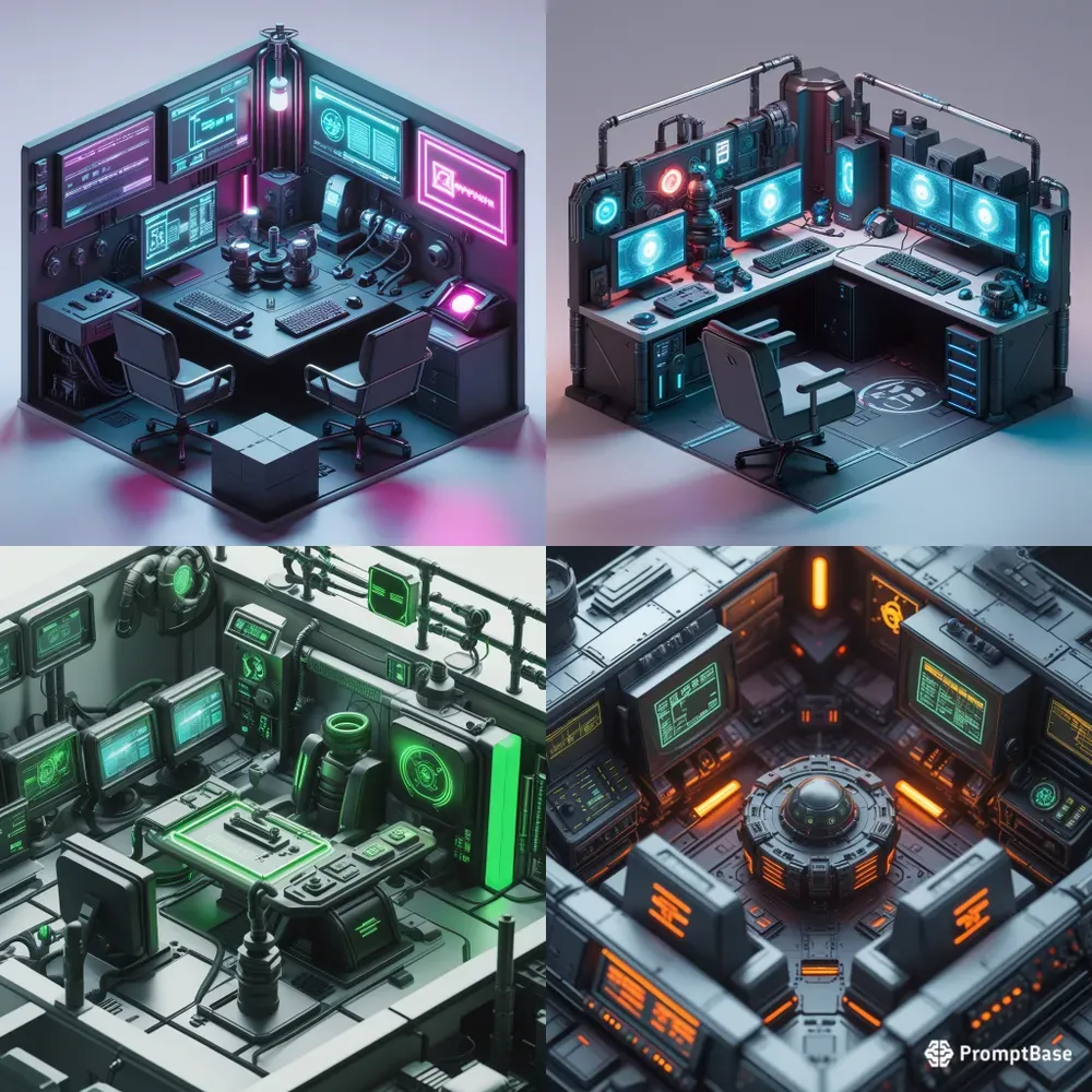 3D Isometric Cyberpunk Game Asset Rooms
