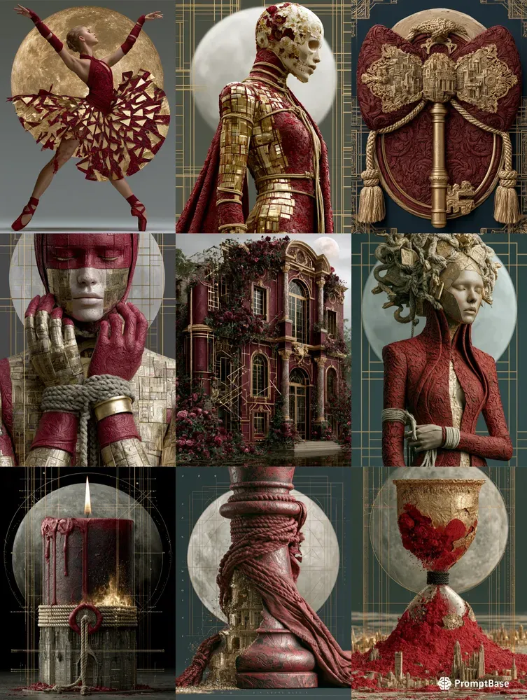 Crimson Rope Gold Collage Art