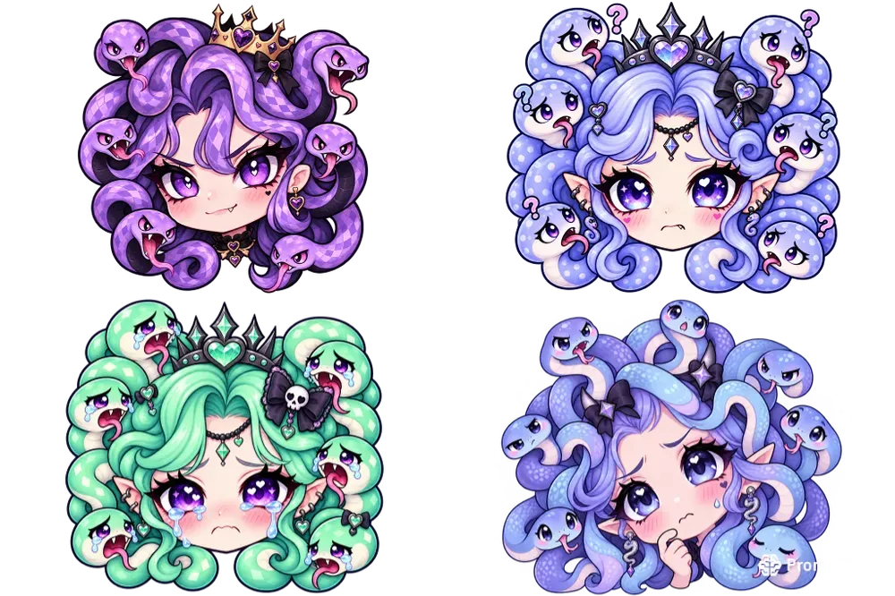 Kawaii Medusa Snake Hair Emotes
