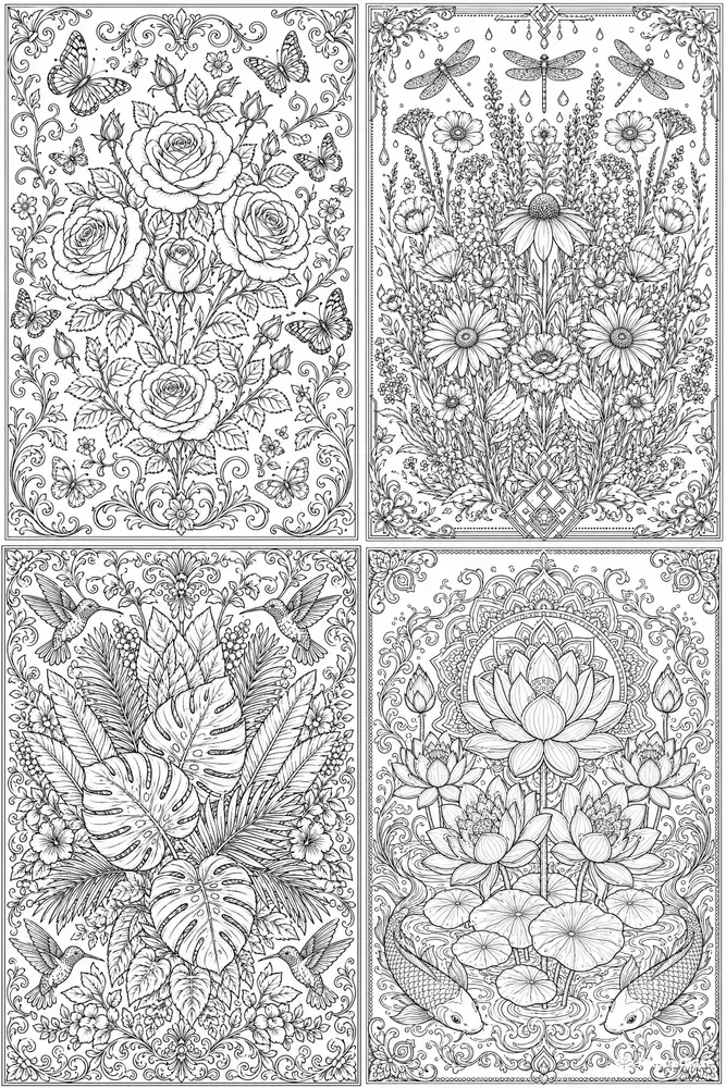 Adult Coloring Books Botanical Floral Art