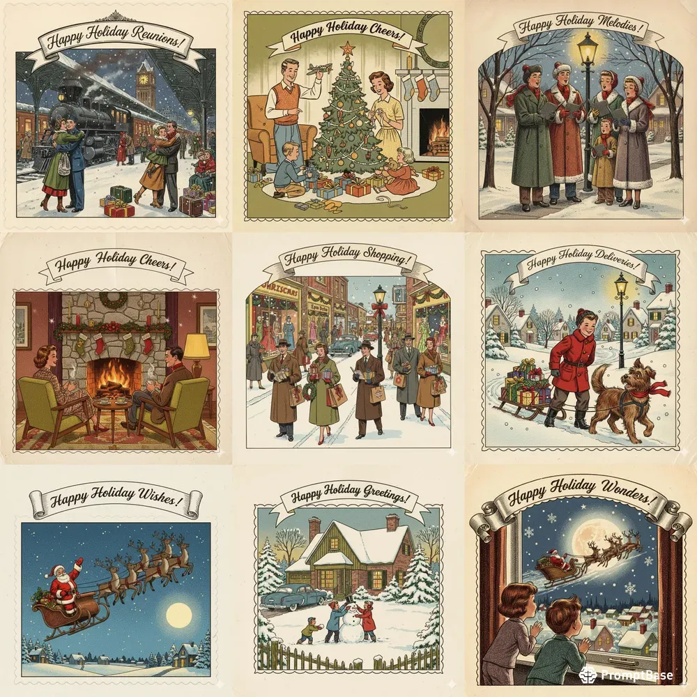 Vintage Christmas Holiday Greeting Cards
