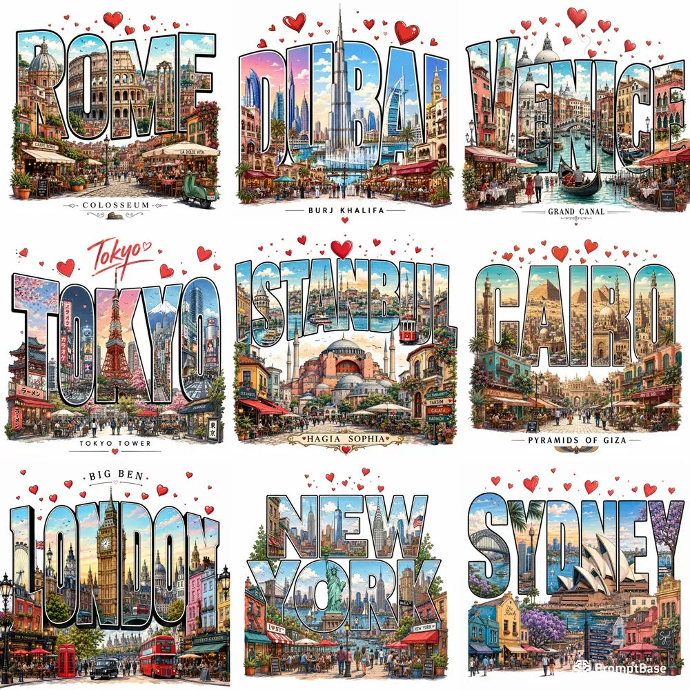 Dreamy City Typography Travel Posters