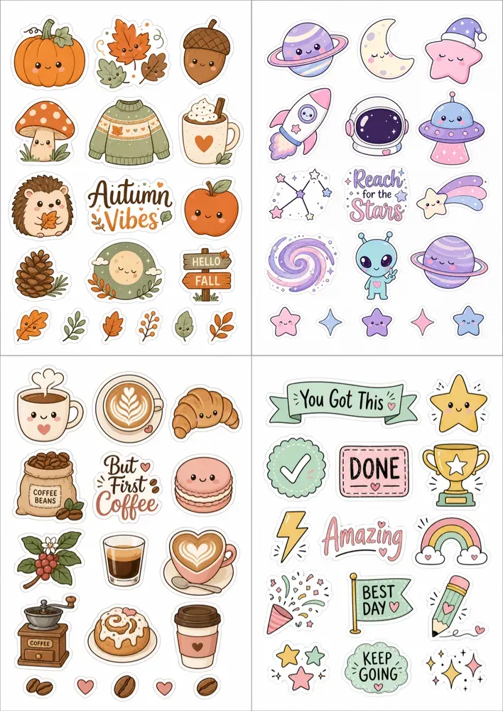 Cute Hand Drawn Sticker Sheet Generator