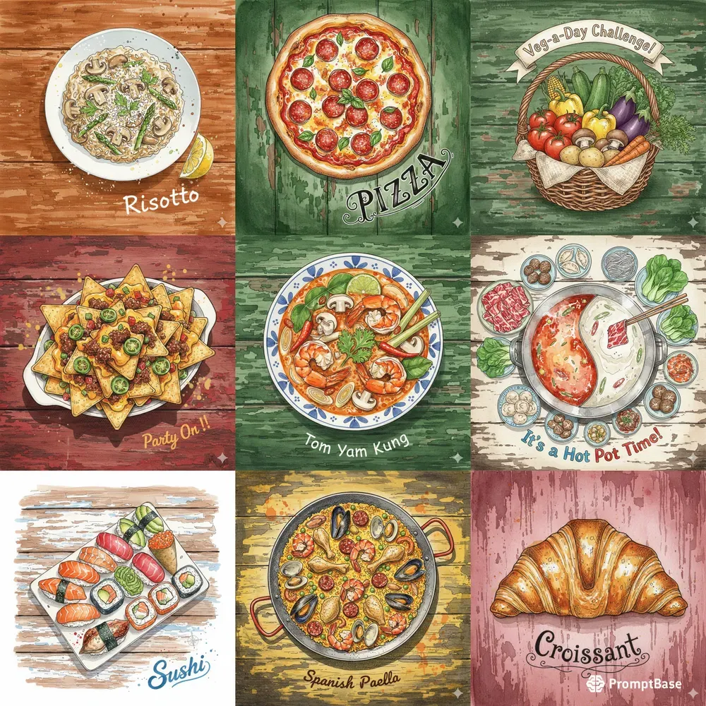 Watercolor Food Dish Paintings Art