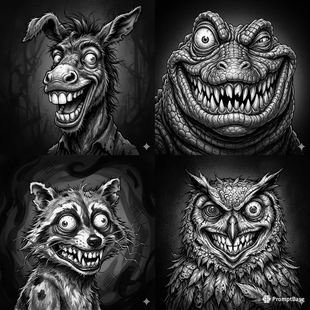 Twisted Cartoon Nightmare Animal Portraits