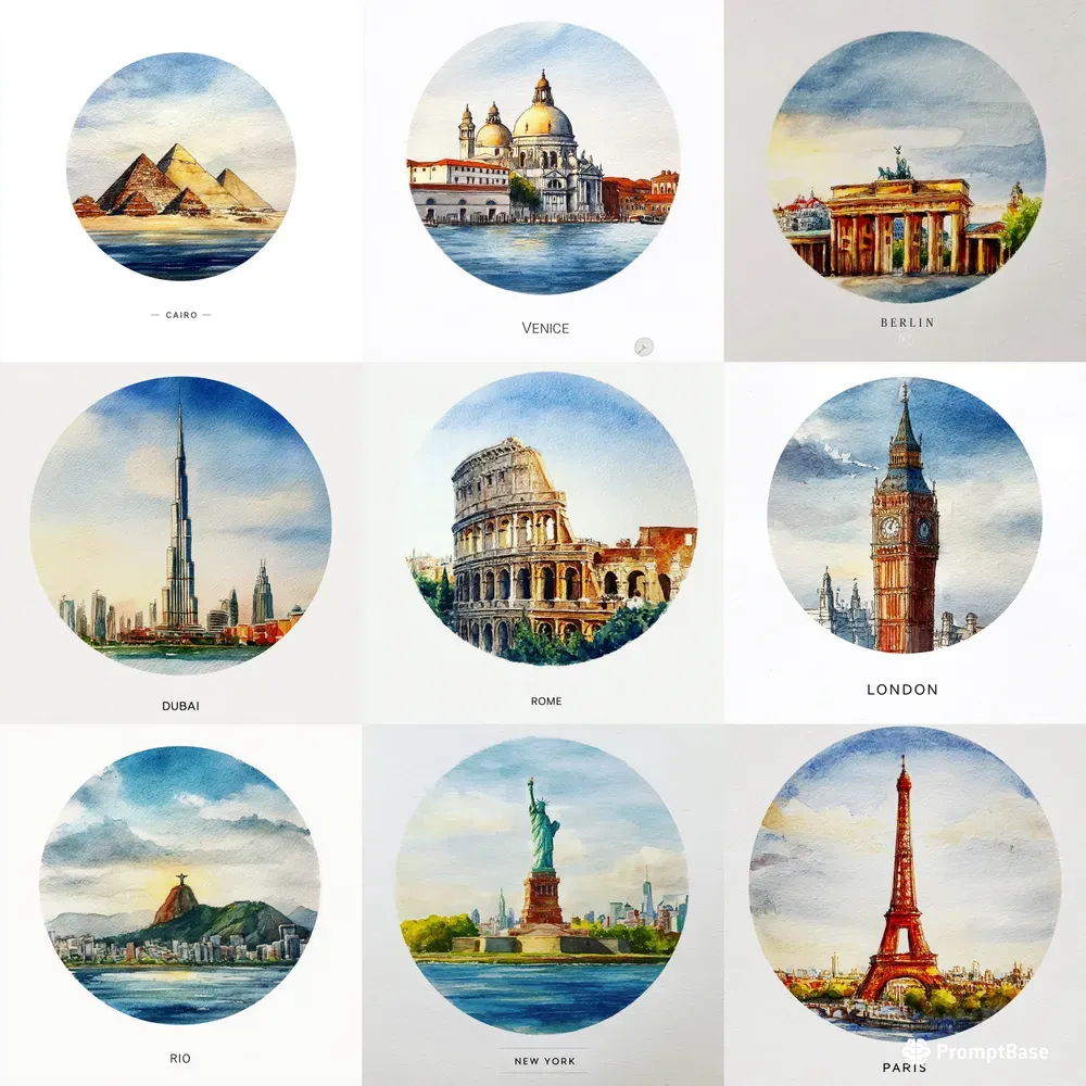 Clean Watercolor City Icons