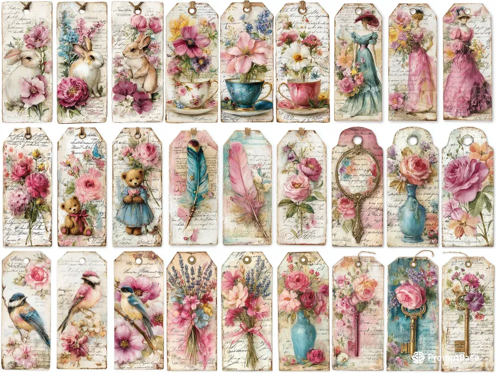 Romantic Junk Journal Product Tags Sets