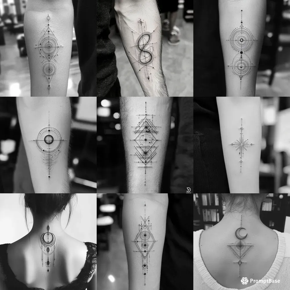 Minimal Geometric Tattoo Line Art