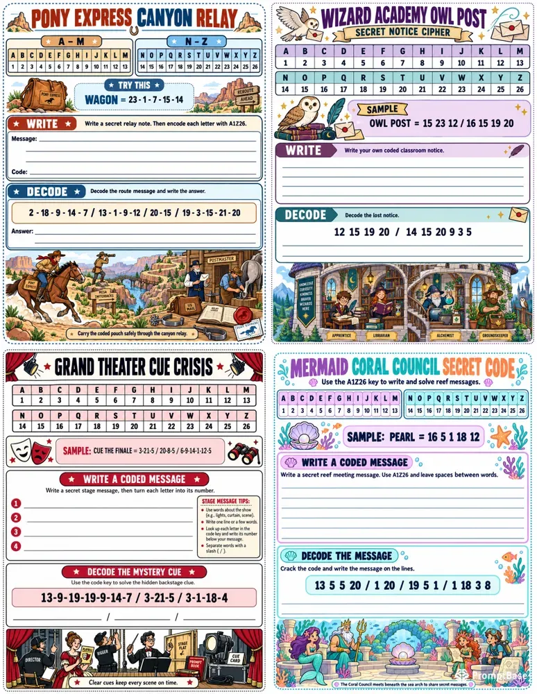 Secret Code Adventure Worksheets