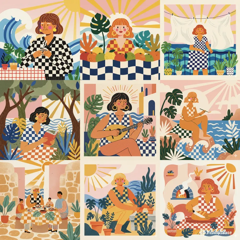 Retro Mediterranean Risograph Art