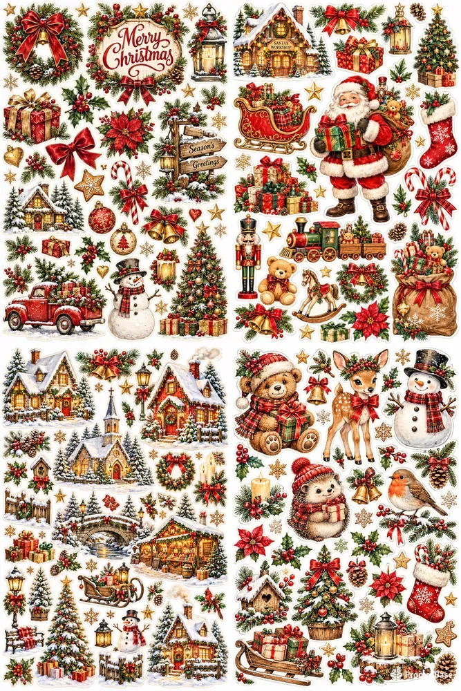 Vintage Christmas Watercolor Stickers