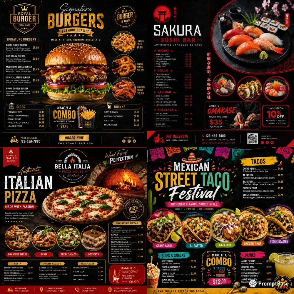 Premium Restaurant Fast Food Menu Flyers