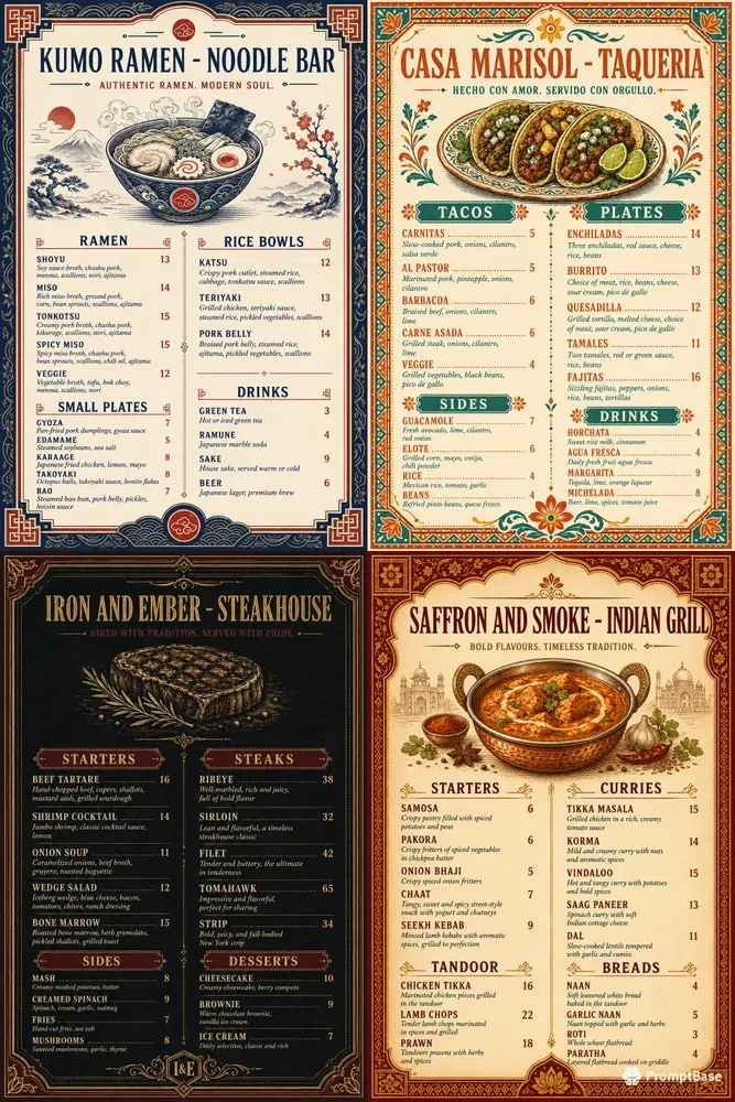 Boutique Restaurant Menu Studios