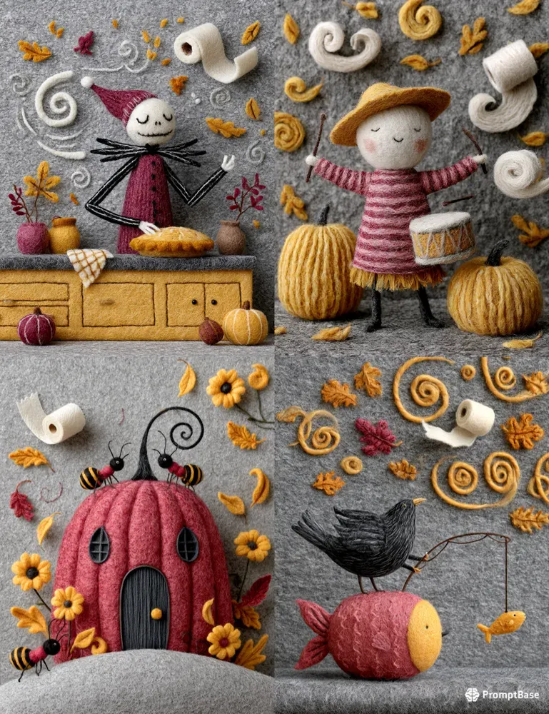 Bright Felt Halloween Scenes