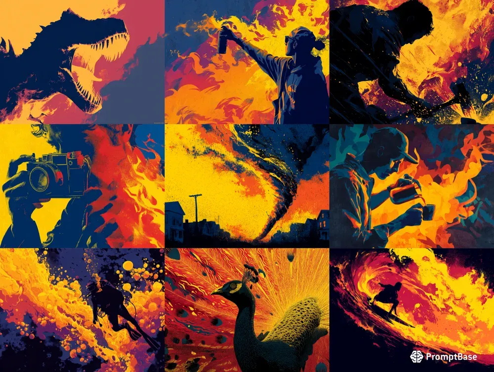 Vibrant Fire Silhouette Graphic Artworks