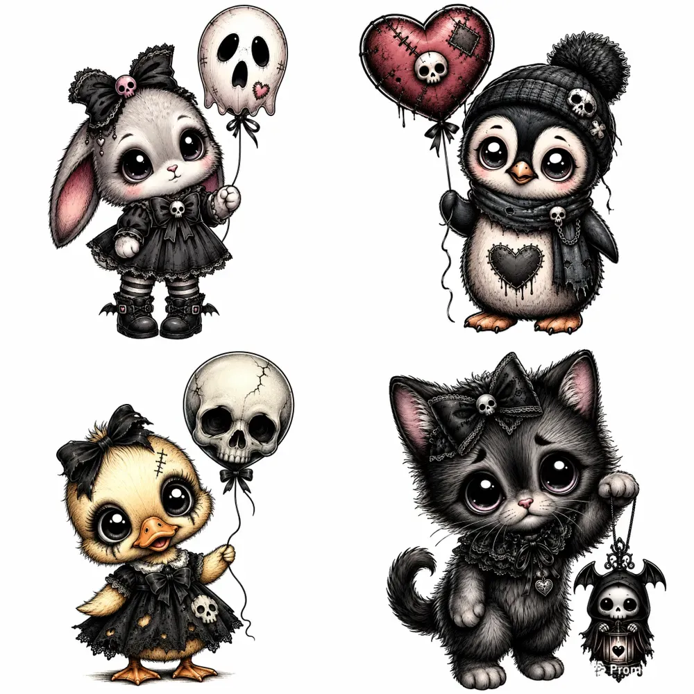 Cute Gothic Baby Animal Illustrations