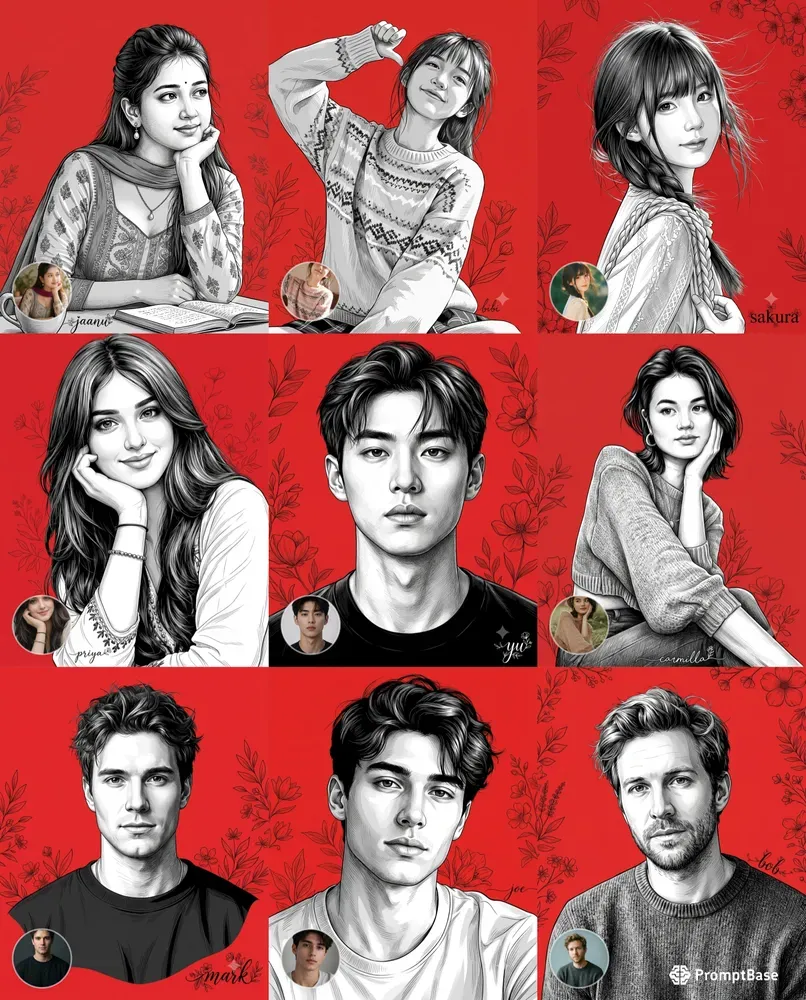 Realistic Monochrome Vector Portraits