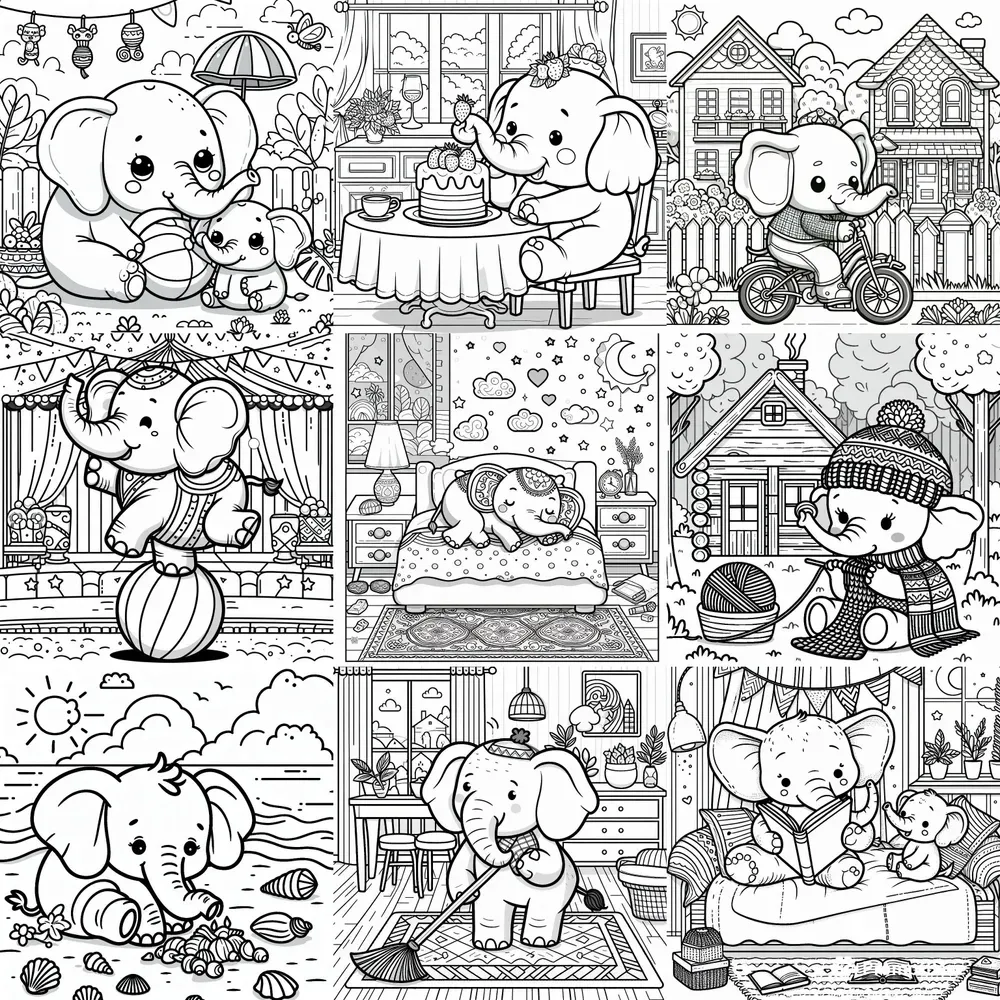 Cozy Cute Elephant Coloring Pages